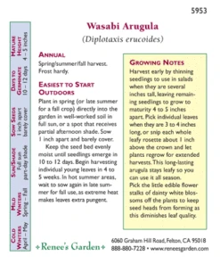 Renee's Garden Arugula Wasabi -Organic Plants Sales 5953 back